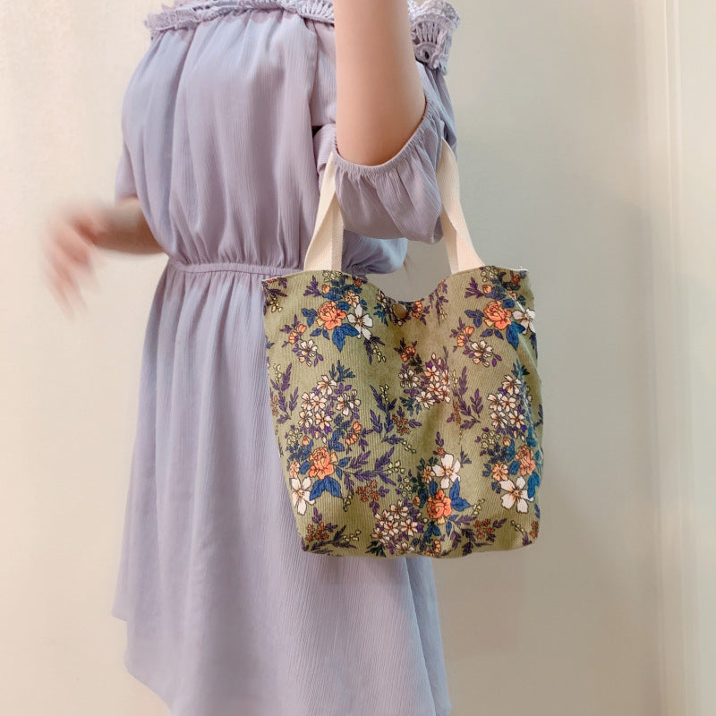 Corduroy Tote Lunch Handle Mummy Bag
