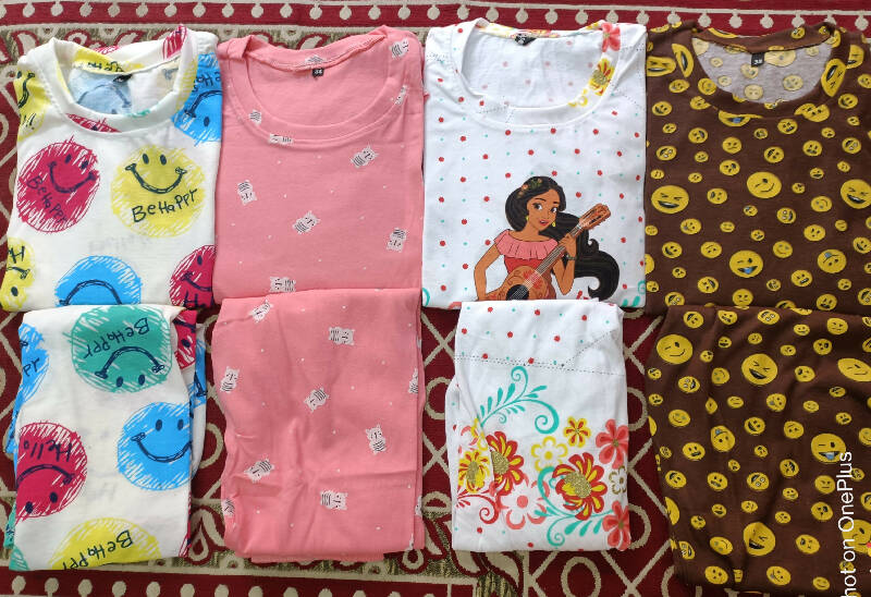 Girls Night Suit Pink/White/Multi Design