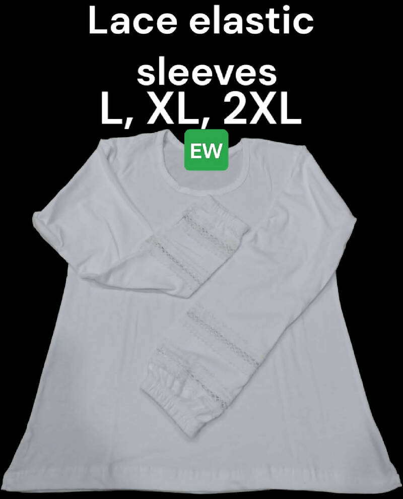 Lace Elastic full Sleeves T Shirt White