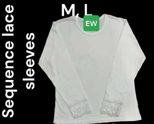 Sequence Lace Sleeves T Shirt White