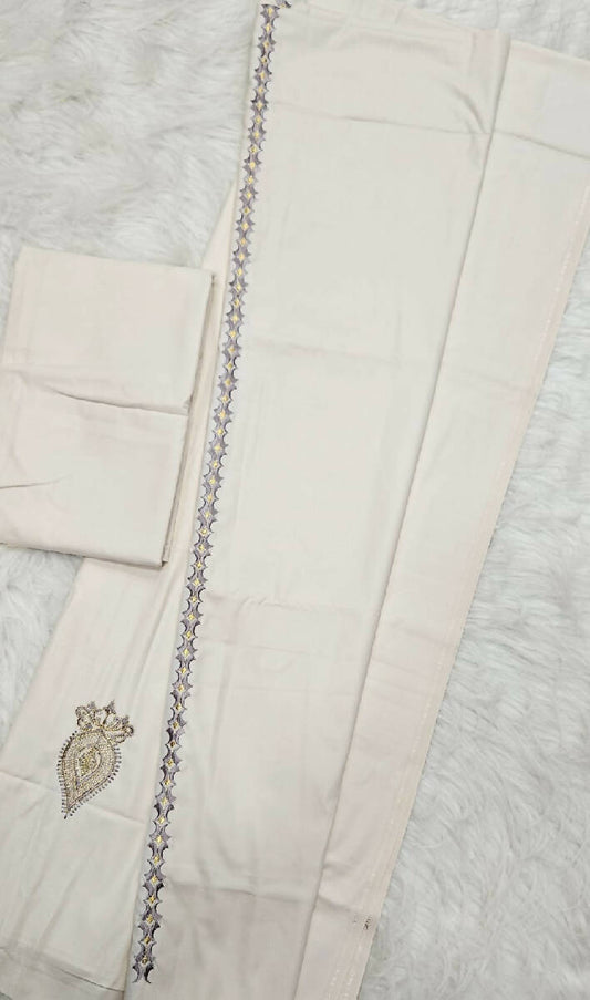 Kasabi Work Kurta Saya Set Cream