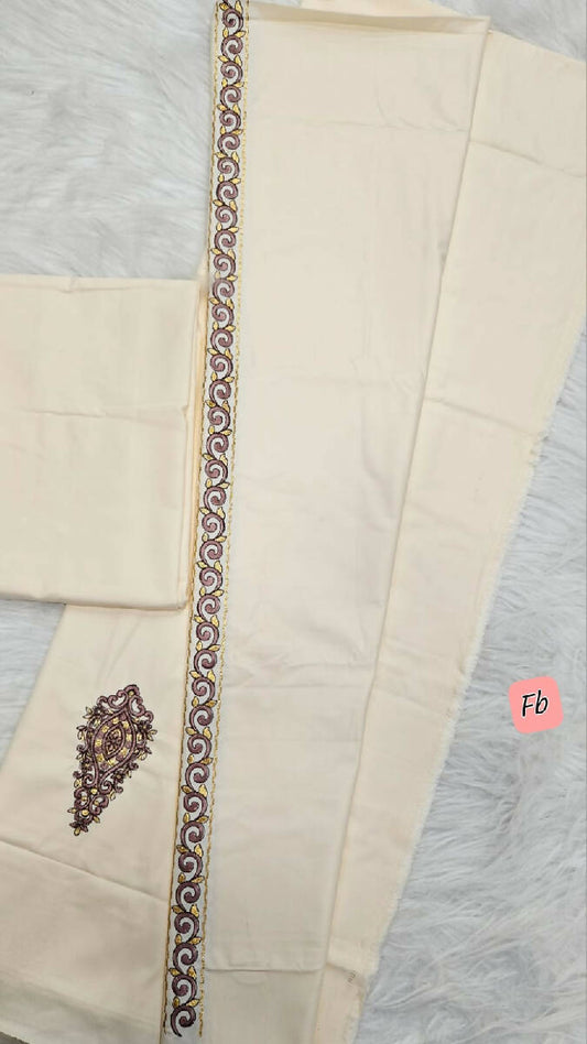 Kasabi Work Kurta Saya Set Cream
